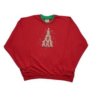 Pleasant Shade Reindeer Holiday Sweater Red Embroidered Rhinestone Women's 1X
